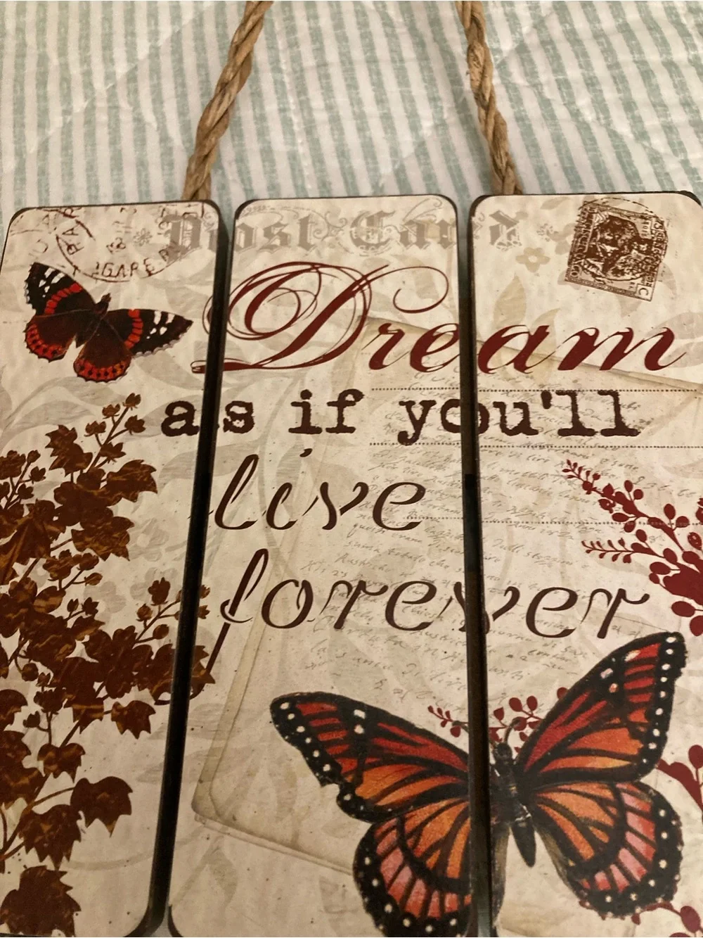 Triptych Dream As If You'll Live Forever Butterfly Triptych-style Wall 7” x 7”